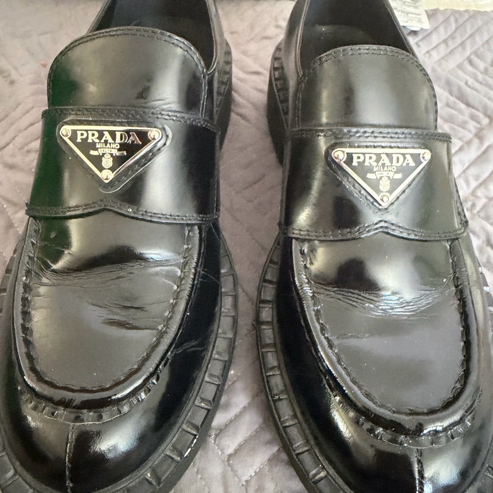 Prada unisex Black chocolate brushed Loafers